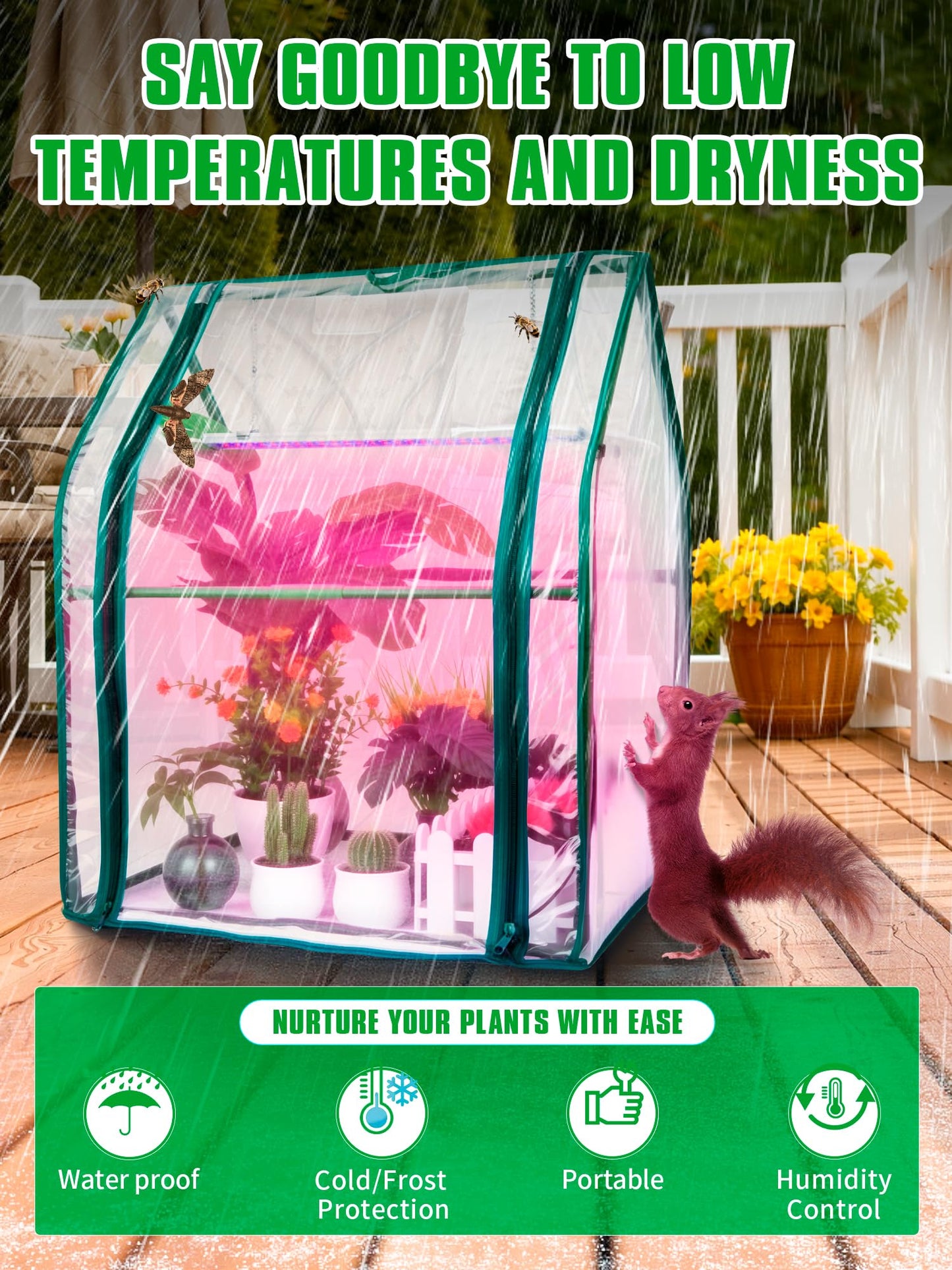 Hugbow Mini Green House with Grow Light, Mini Greenhouse Indoor, 15W Full Spectrum Plant Lights & Timer for Seed Starter Tray, Indoor Outdoor Plants 24"x16"x20"