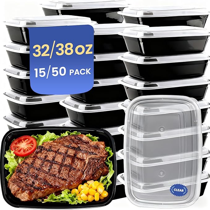 38oz 50 Pack Meal Prep Containers Reusable, Disposable Food Containers