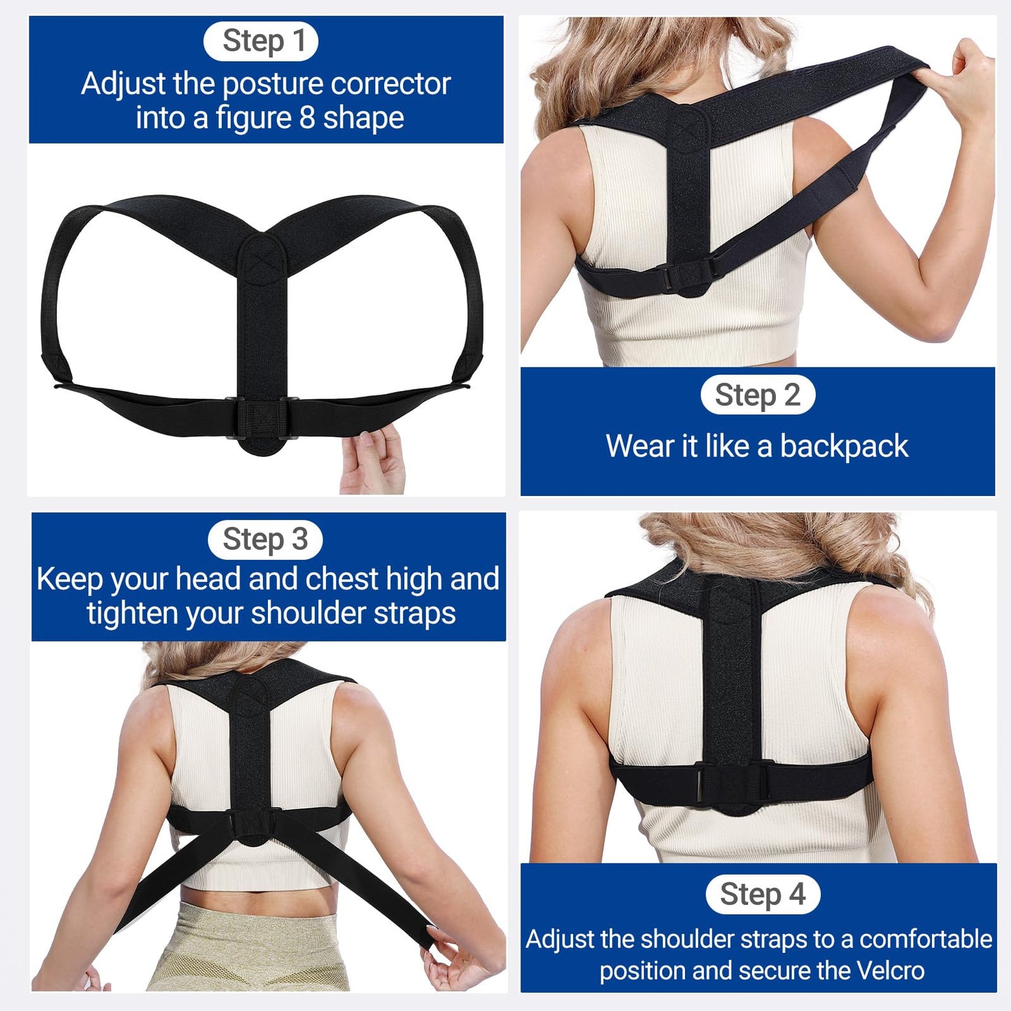 Posture Corrector for Women and Men, Adjustable Upper Back Brace, Spine Support Straightener, Neck, Shoulder, Back and Lumbar Pain Relief, Comfortable & Breathable