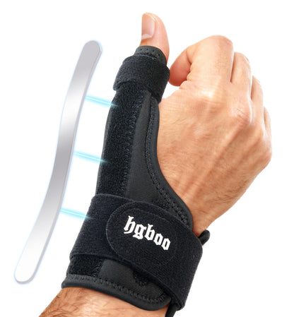 HGBOO Thumb Spica Splint for Left or Right Hand, Adjustable Thumb Wrist Brace for Arthritis, Trigger Thumb, Tendonitis, Sprain, CMC Pain Relief – Lightweight, Breathable & Comfortable Support (Black)