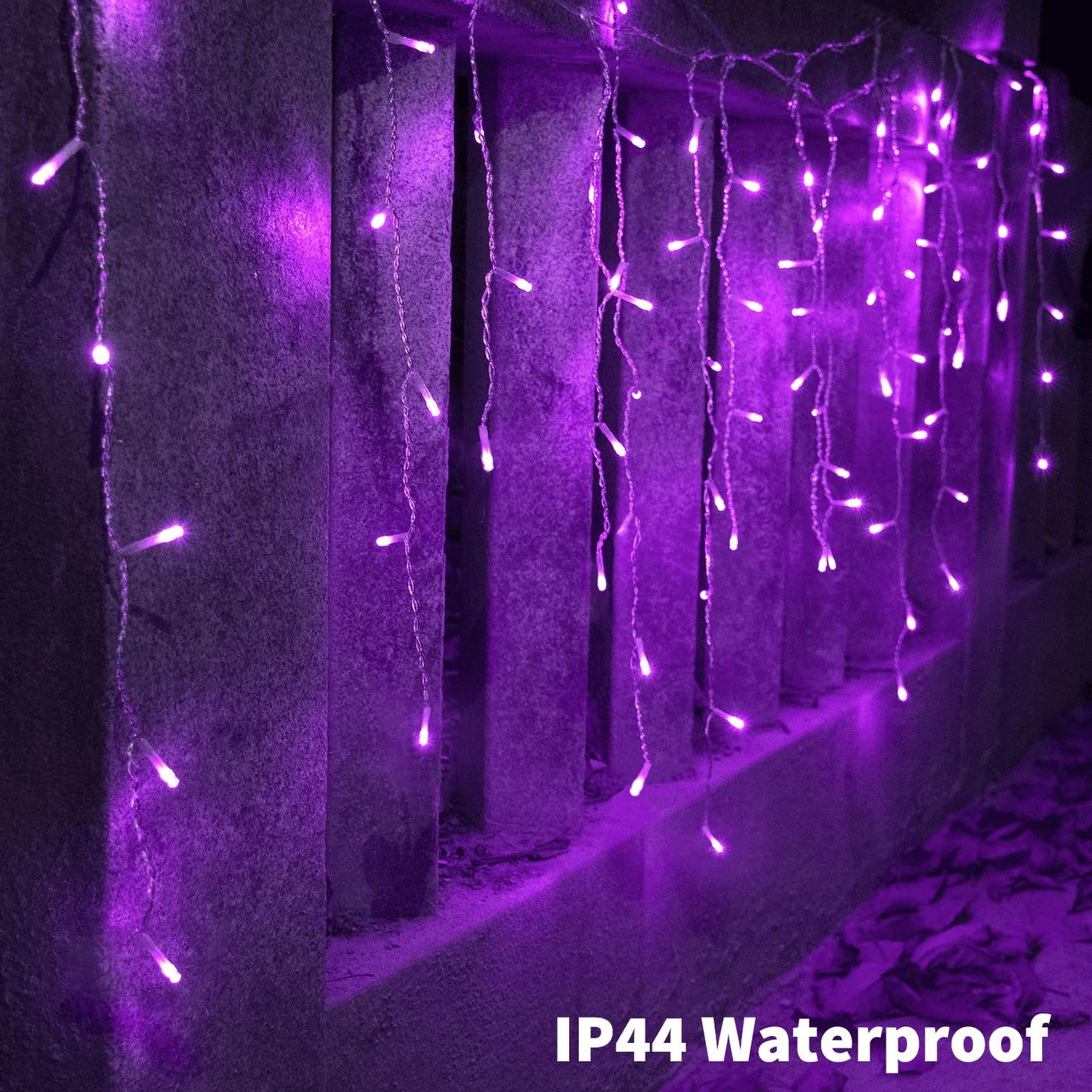 YOLIGHT 16.5ft 192 LED Halloween Icicle Lights Outdoor, Icicle Christmas Lights with Remote, 8 Modes Twinkle Curtain String Lights, Wedding Party Home Garden Roof Xmas Decoration(Purple)