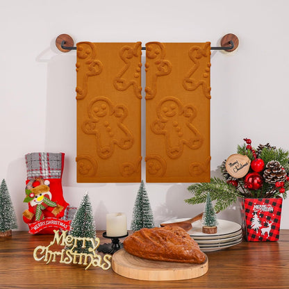 Ciazoxa Gingerbread Christmas Bathroom Decor Hand Towels 13x29 Inch 100% Cotton Dish Towels Drying Kitchen Towels Home Kitchen Decoration Set of 2