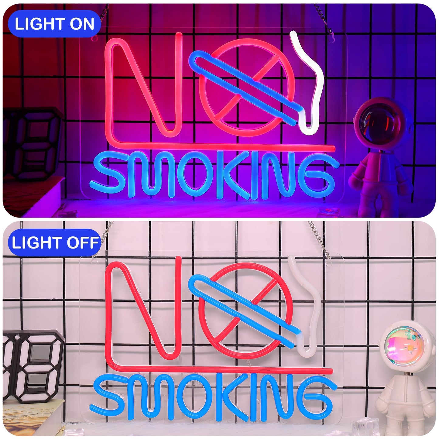 Neon Signs - No Smoking, Bedroom & Business Suitable - USB Powered with Hanging Hooks