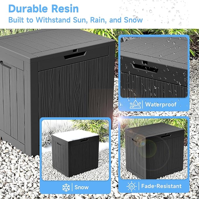 35 Gallon Outdoor Deck Box, Lockable Waterproof Outdoor Storage Boxes For Garden Tools,Indoor Cushions,Accessories Outside Storage Resin Weatherproof Container(Black)