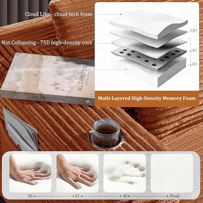 168" Cloud Sectional Couch, Comfort U Shaped Sofa