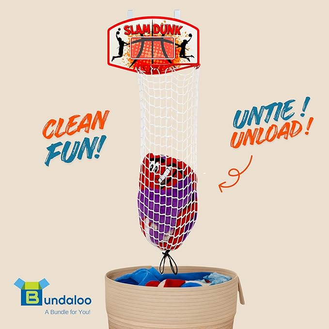Bundaloo Basketball Laundry Hamper – Over-the-Door Hanging Hoop