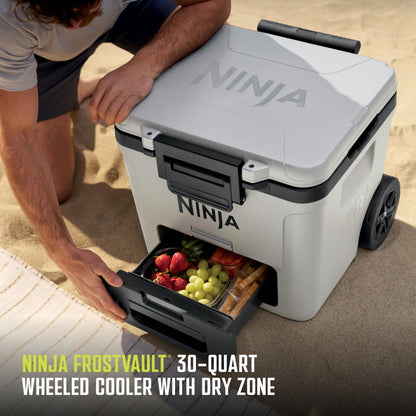 Ninja | FrostVault 30QT Cooler with Wheels | Insulated with Temp Dry Storage Drawer | Keeps Ice Cold for Days | for the Beach, Camping, Picnics & More | Spanish Moss | FB230GN1