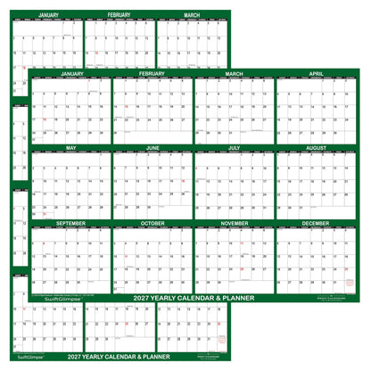 32" x 48" SwiftGlimpse 2027 Wall Calendar Erasable Large Wet & Dry Erase Laminated 12 Month Annual Yearly Wall Planner, Reversible, Horizontal/Vertical, GREEN