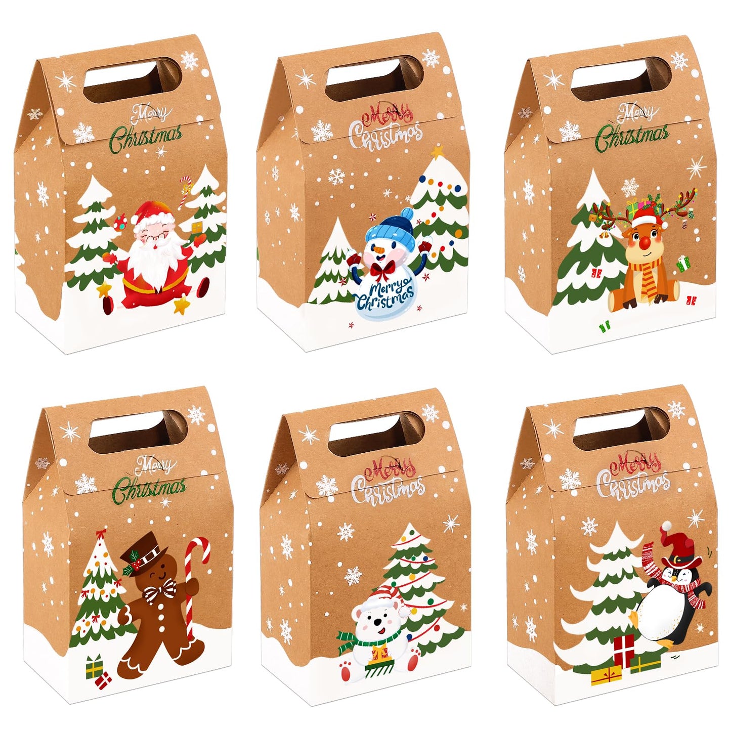Vellibring 24PCS Christmas Kraft Candy Boxes, Kraft Paper Cookies Candy Treat Boxes Bags for Christmas Gift Wrapping Boxes Xmas Party Supplies Decorations