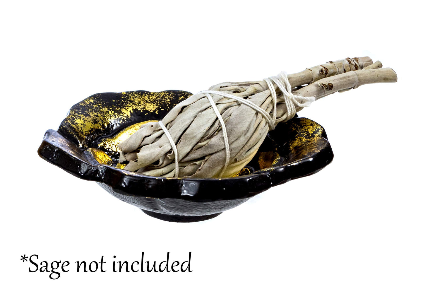Black and Gold Rose Incense Holder - Hold Natural Incense Like White Sage Sticks, Palo Santo Sticks, Incense Cones or Jewelry, Keys, Knick-Knacks - Aluminum, 4" Wide