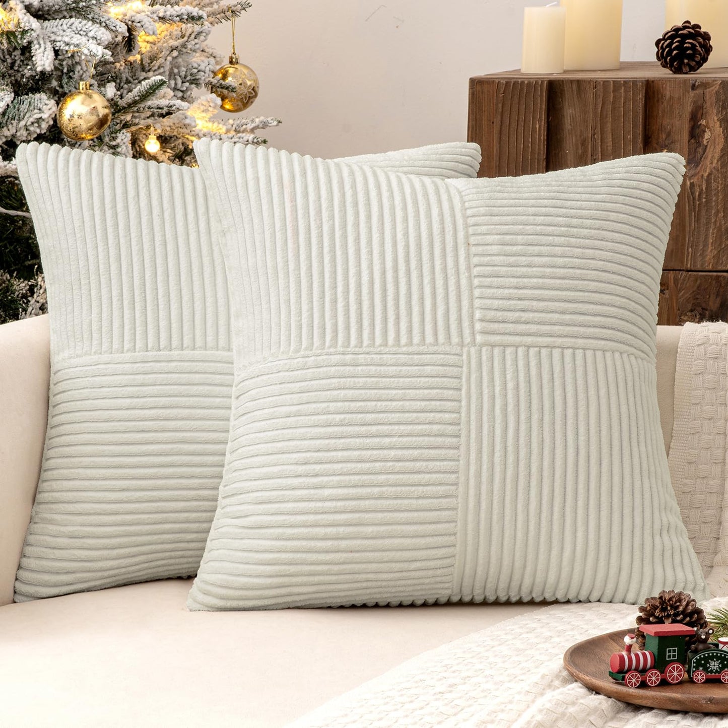 MIULEE Black Corduroy Pillow Covers Pack of 2 Boho Decorative Spliced Throw Pillow Covers Soft Couch Pillowcases Cross Patchwork Textured Cushion Covers for Living Room Bed Sofa 18x18 inch