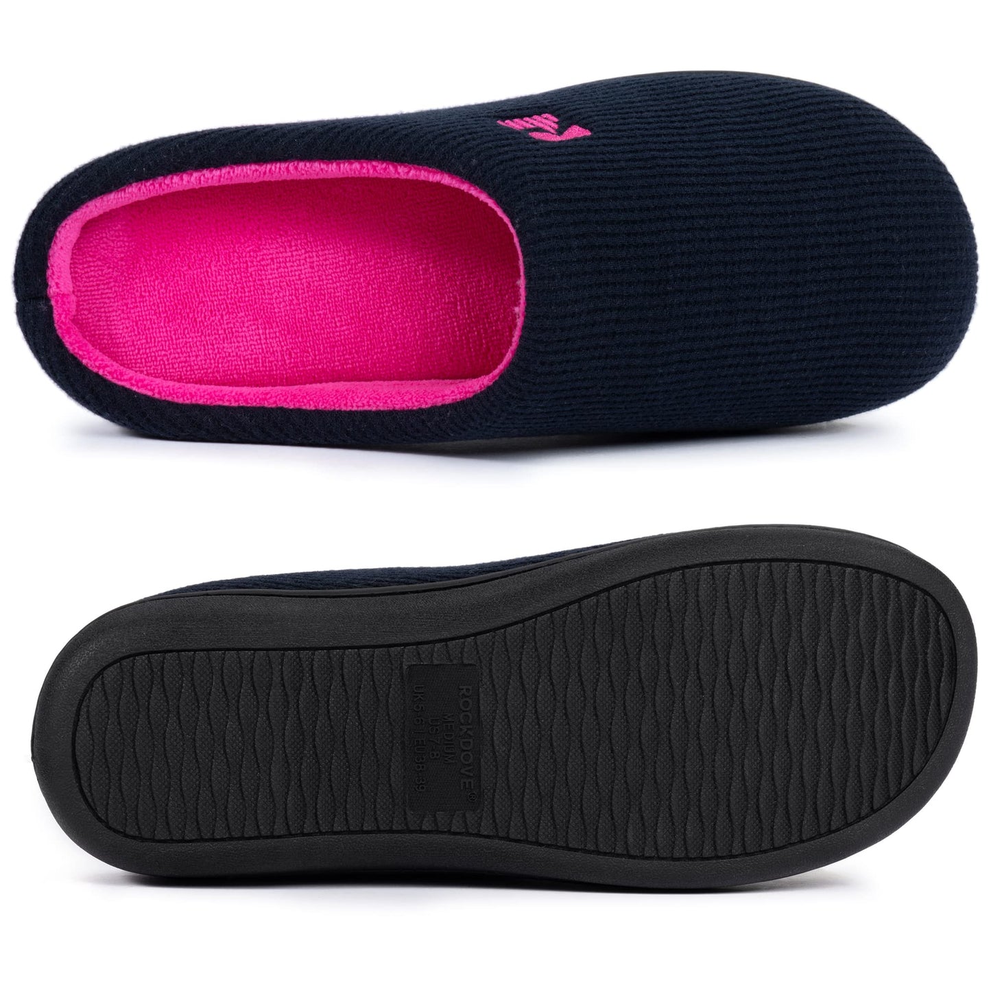 RockDove Women's Original Two-Tone Memory Foam Slipper, Size 5/6 UK Women, Dark Navy and Fuscia
