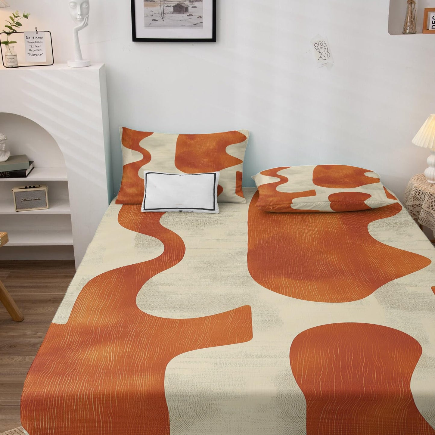 NOGAWA Abstract Sheets Full Size, Modern Bed Sheets, Patterned Bedding Sheets & Pillowcases 4 Piece Set - Soft Microfiber Deep Pocket Fitted Sheet & Flat Sheet & 2 Pillow Cases