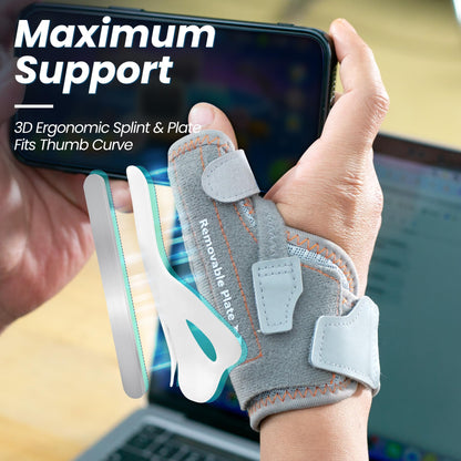 CURECARE New Upgraded 2 in 1 Thumb Brace, Removable Thumb Spica Splint Left Right Hand with 3 Level Stability, Reversible Thumb Support for CMC, De Quervain’s Tendonitis, Trigger Thumb (M/L, Grey)