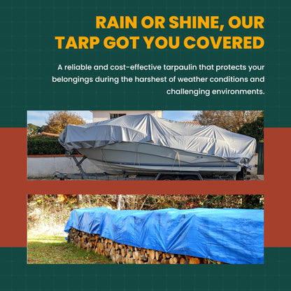 Large Waterproof Tarp - Heavy Duty 10 Mil Thick Poly Tarpaulin Ideal for Canopy Tents, Boats, RV or Pool Covers - Multipurpose Protective Tarps with Grommets for Indoor and Outdoor Use | 25' x 45'