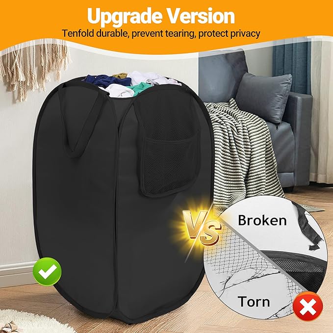 Pop Up Laundry Hamper with Side Pockets, Foldable Laundry Basket Reinforced
