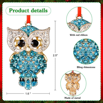 WaaHome Teal Owl Christmas Ornaments Gifts for Owl Lovers - Metal Owls Keepsake Ornaments for Christmas Tree Decorations Gifts for Women Girls Mom Kids