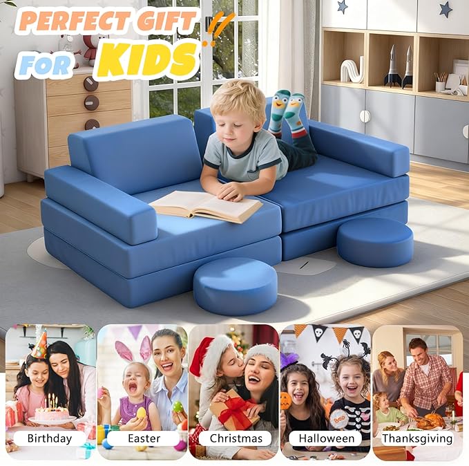 12 Pcs Modular Kids Play Sofa Convertible Foam Floor Mat and Play Fortress