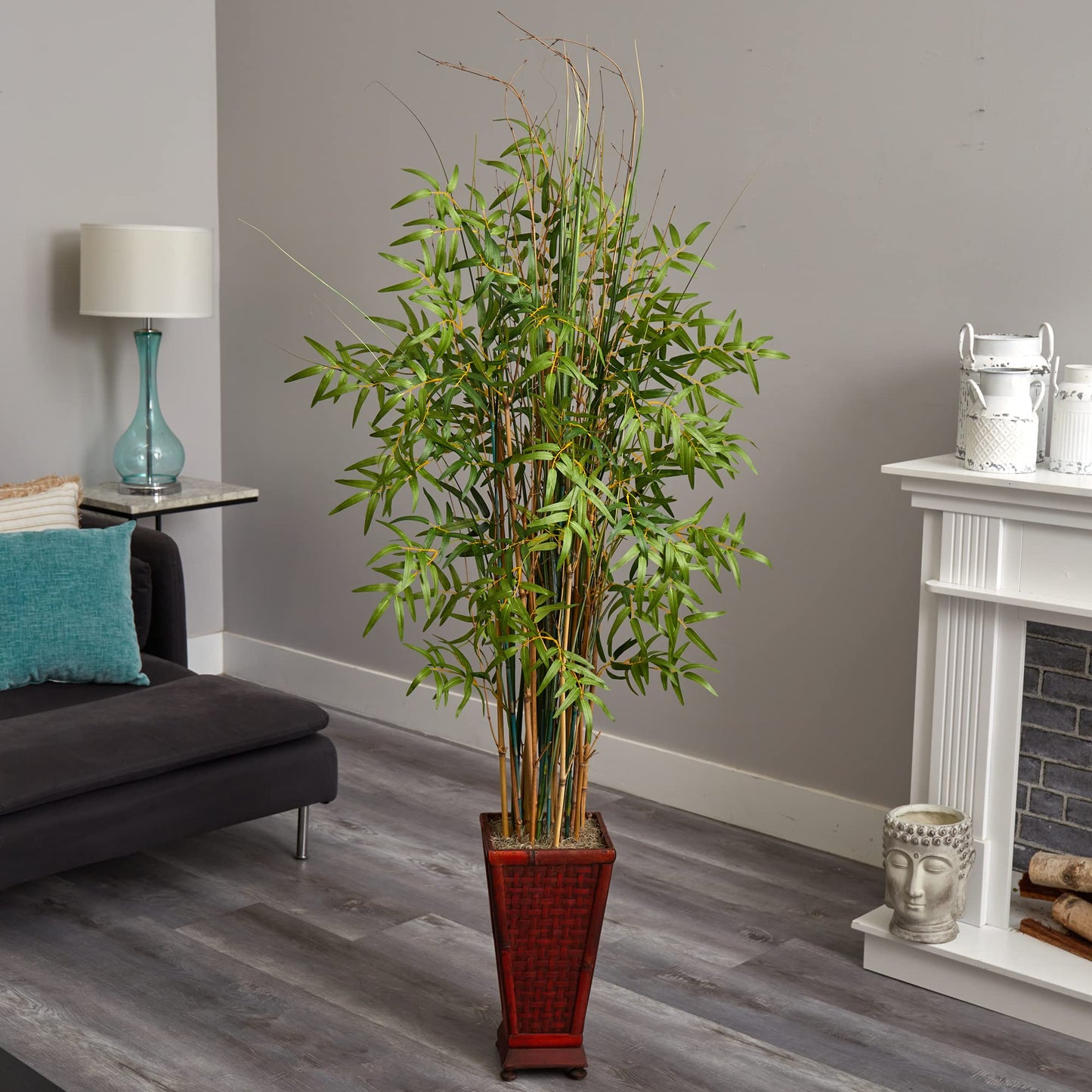 Nearly Natural 5.5ft. Grass Bamboo Plant with Decorative Planter