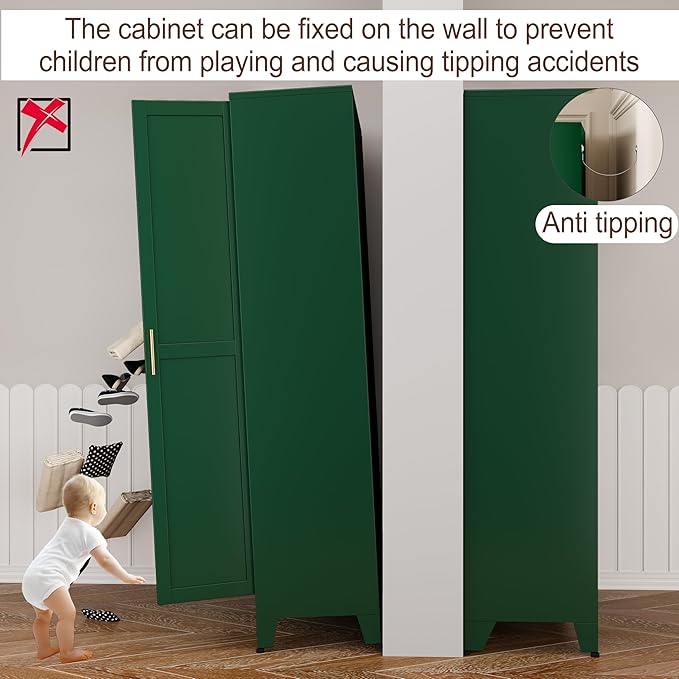 71" Metal Armoire Wardrobe Closet, Steel Clothing Storage Cabinet