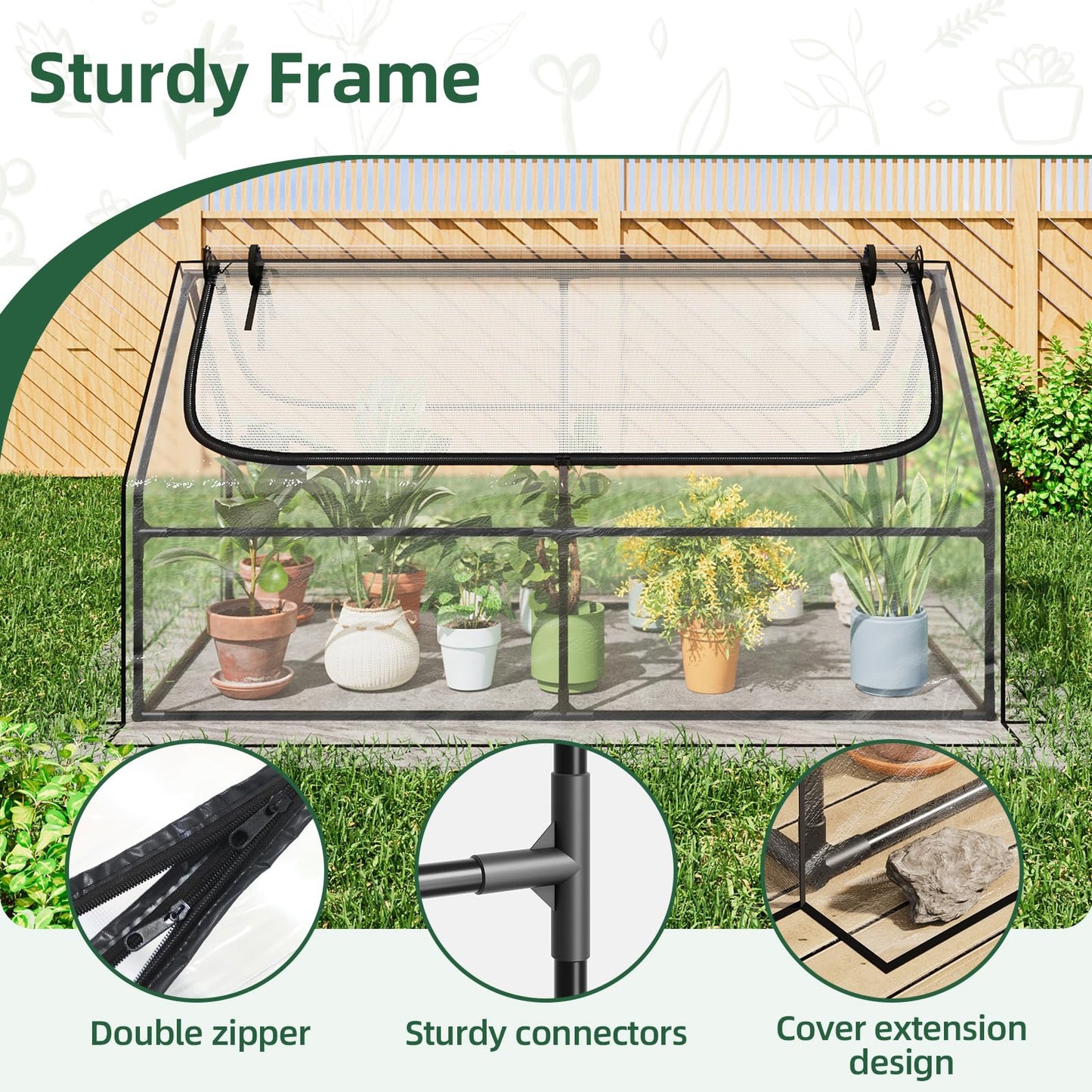 Superlele Mini Greenhouse for Outdoor, 6x3x3FT Portable Walk-in Greenhouse with 2 Large Zipper Doors, Transparent PVC Cover for Plant Protection, Ideal for Raised Garden Bed, Spring Gardening