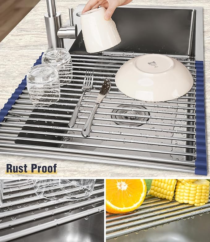 Tomorotec 21" x 15.5" Roll Up Dish Drying Rack Over Sink Drying Rack Sink Cover