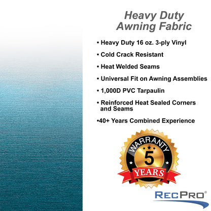 RecPro RV Awning Fabric Replacement | Width Options from 8 to 22 Feet | Variety of Color Options | 8' (96") Length RV Awning | Premium Vinyl (20' - Actual Width 19' 1", Ocean Blue Fade)