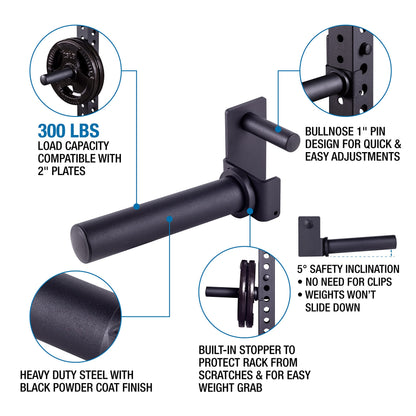 AmStaff Fitness Olympic Weight Plate Holder for Power & Squat Racks – Fits 2x2, 2.33x2.33, 3x3 Inch Tubes, 1" Hole – Storage Horns for Weight Plates on Power Rack – Pair (3" x 3")