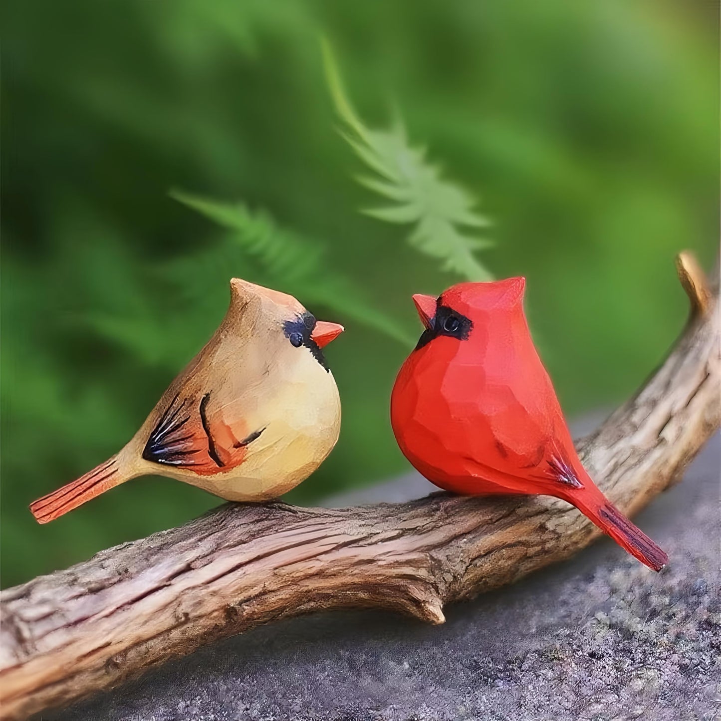 ShaoAngDuoMi Hand-Carved Wooden Northern Cardinal Figurines, 3.7" Cardinal Bird Pair (Red & Brown), Romantic Bird Decor for Home, Meaningful Gift for Bird Lovers