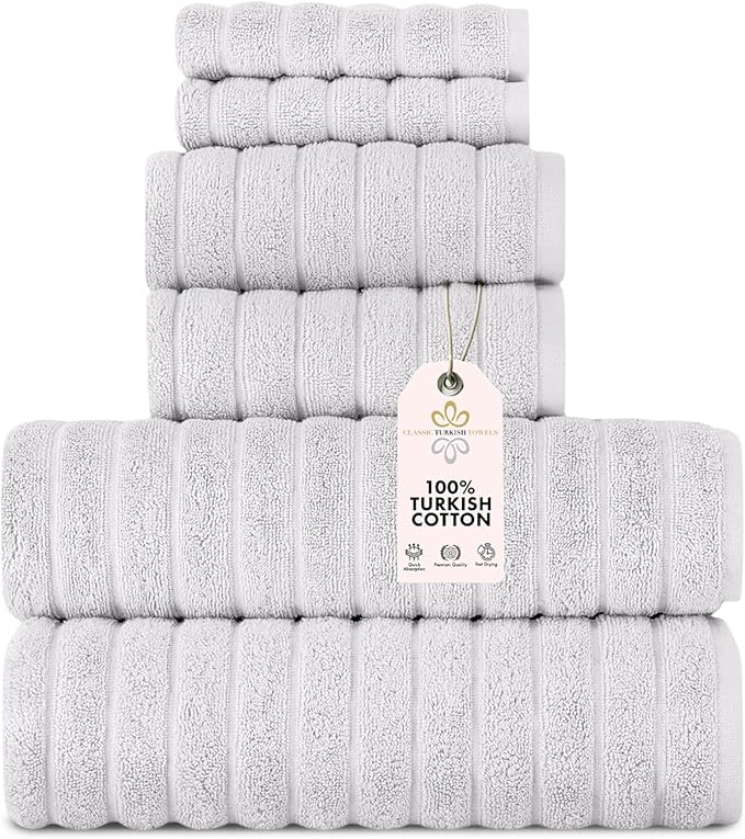 Classic Turkish Towels 6 Piece Heavy Duty Fast Drying Bath Sets Made