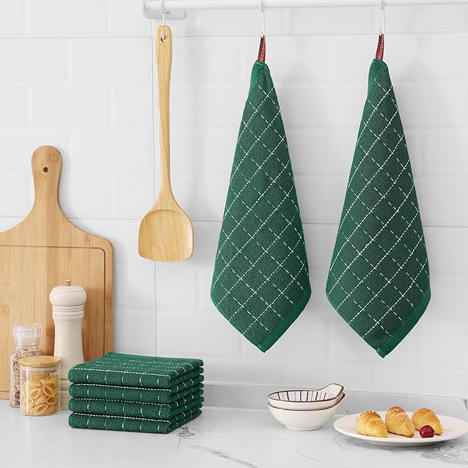 Mordimy 100% Cotton Terry Cloth Dish Cloths, Soft and Absorbent Checkered Dish