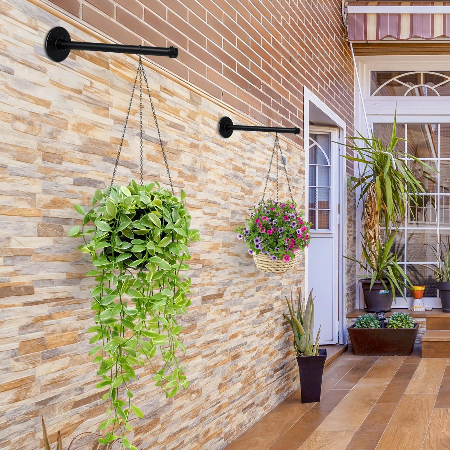 2 Set Plant Wall Hanger Rod(12.2'') with Hanging Chain, Heavy Duty Metal Rod Hanging Holder 30lbs Weight Capacity for Indoor/Outdoor Plants, Mounted Plant Shelves for Wall Window(Pot Not Included)