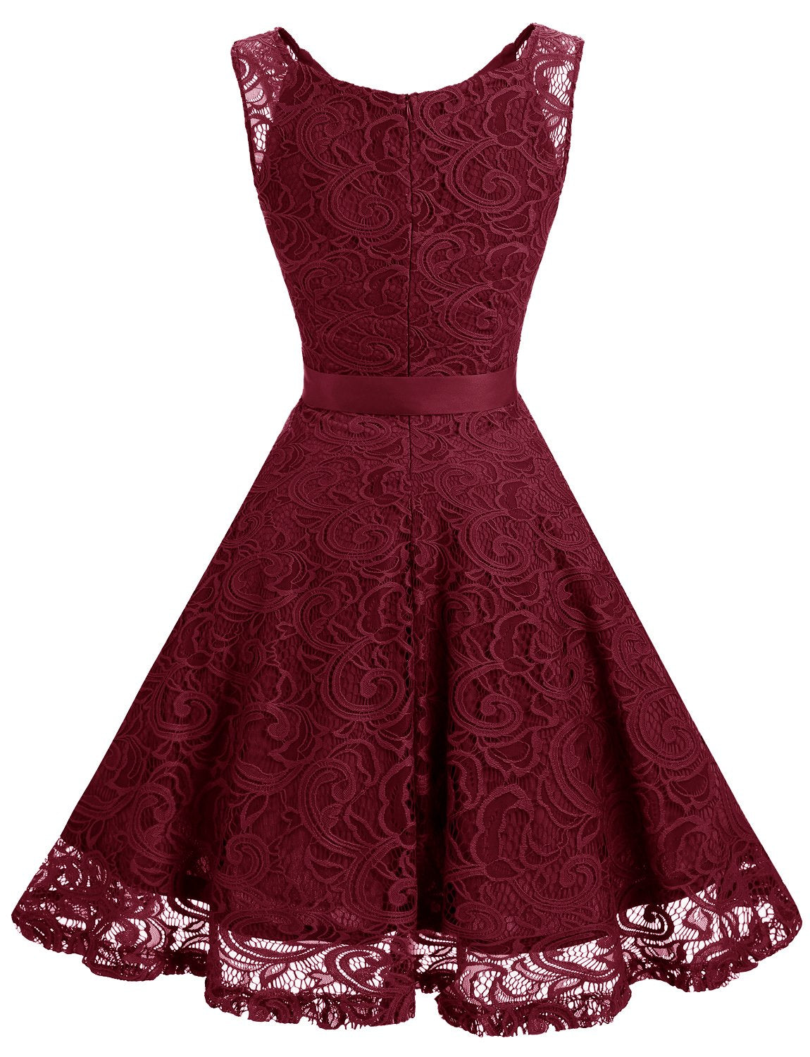 Dressystar 0010 Women Floral Lace Bridesmaid Party Dress Short Prom Dress V Neck Burgundy XXL