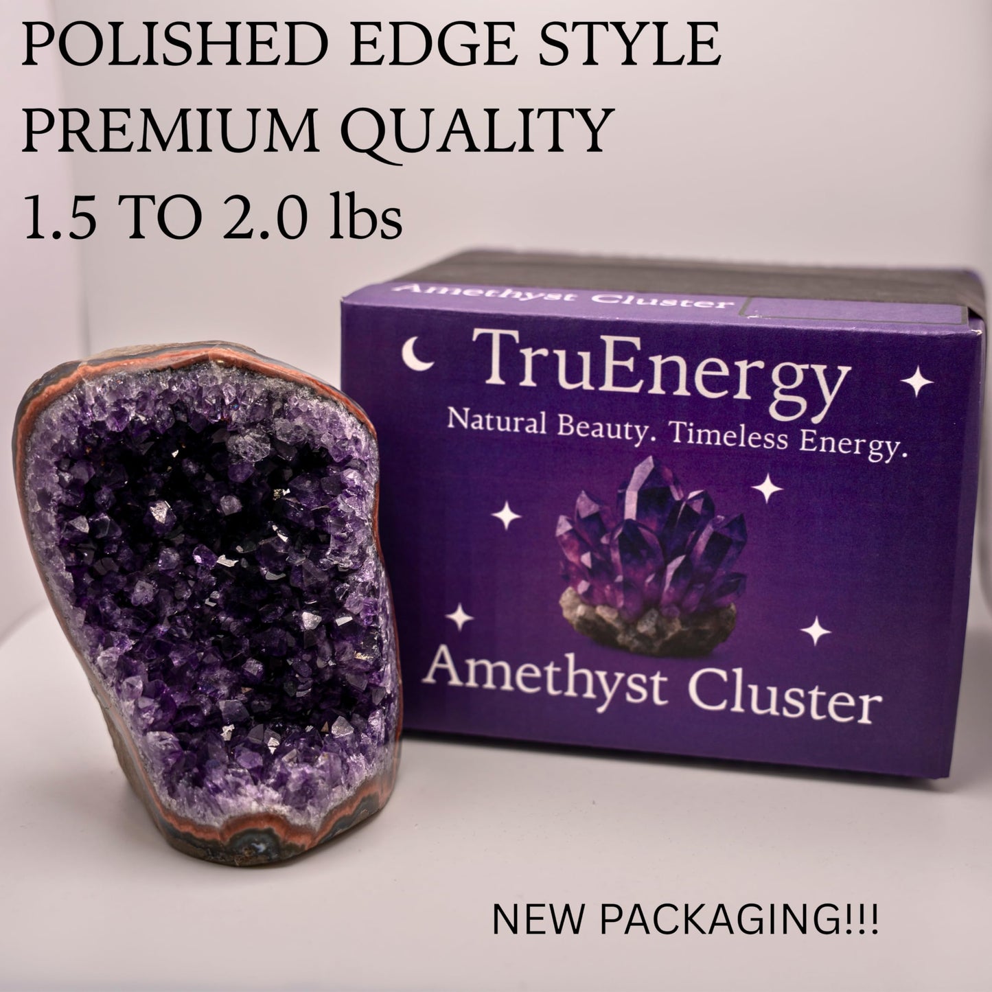 TRUENERGY Polished Amethyst Cluster Quartz Crystal – 1.5 To 2.0 lbs Grade A+ Raw Dark Purple Geode Stone With Rounded Edge – Home Decoration, Meditation Healing, and Positive Energy (1.5-2 lbs)