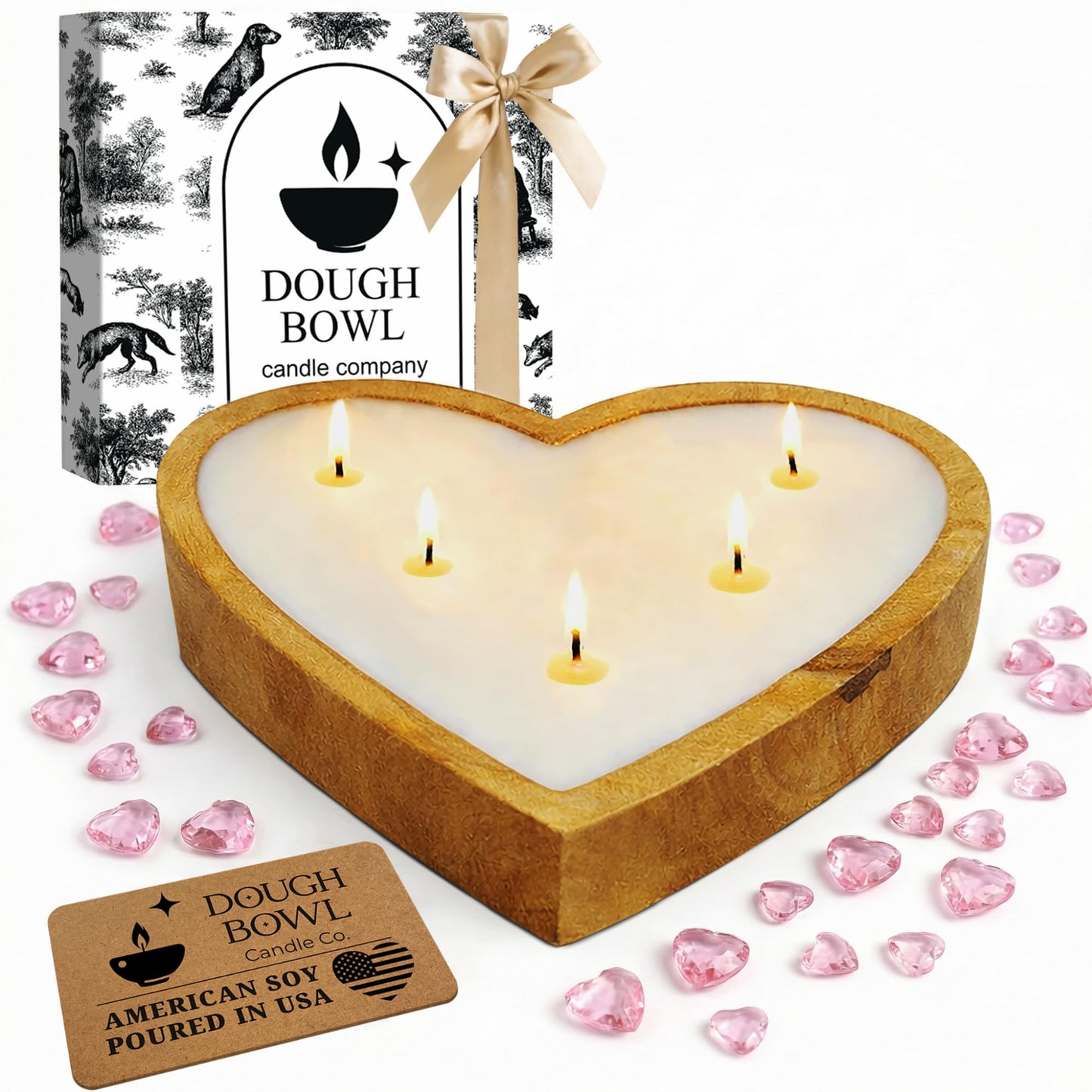 Dough Bowl Candle Co. Strawberry Candle - Large Strawberry Vanilla 10x10x2 Valentine Candles for Home Scented, 5 Wick Heart Shaped Strong Scented Long Lasting Aromatherapy for Women, Candles Gift