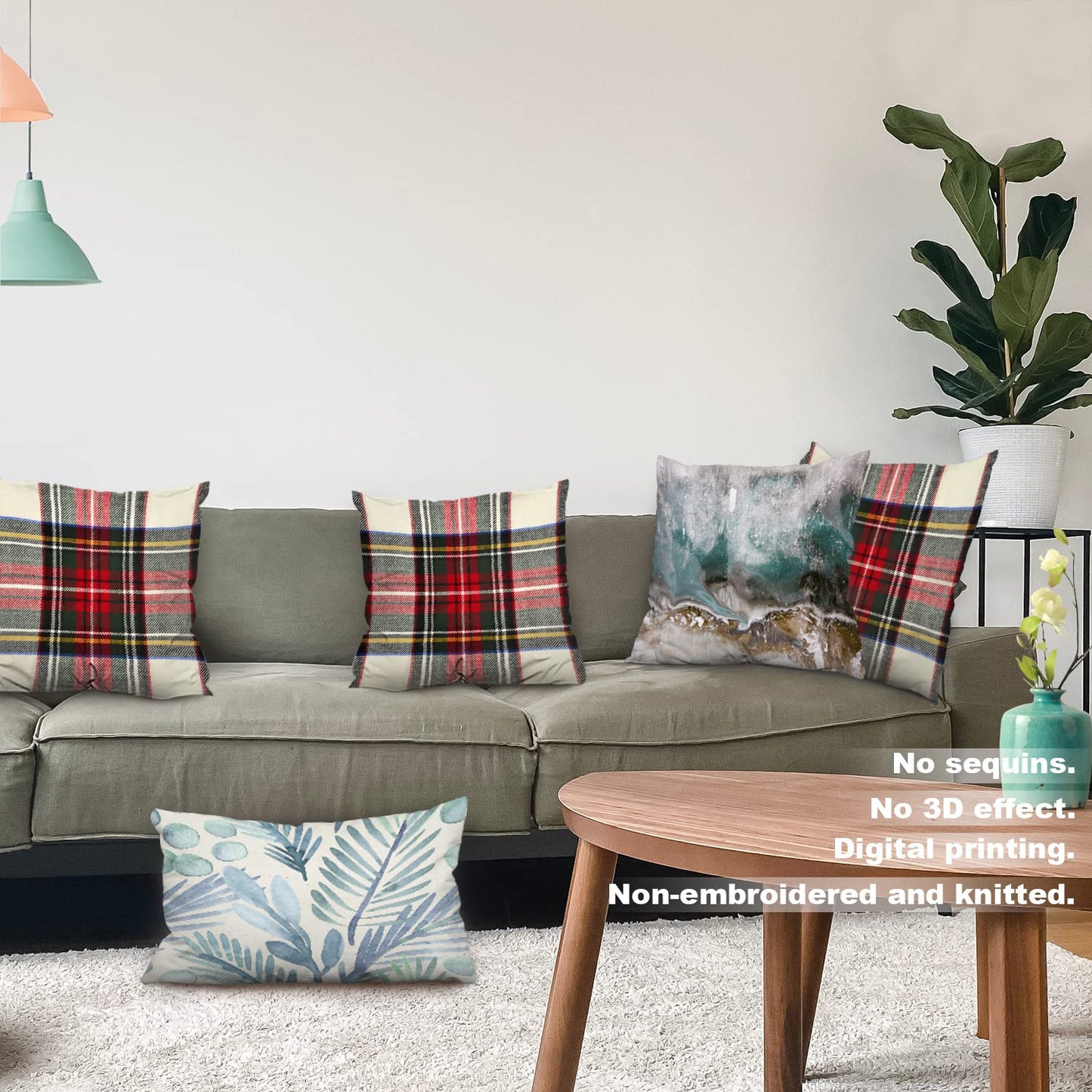 Batmerry Red White Plaid Throw Pillow Covers, Scottish Tartan Decorative Pillow Covers Digital Printing Blended Fabric for Couch Sofa Bed Invisible Zipper 20x20 in