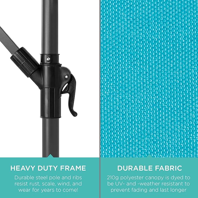 Best Choice Products 10ft Offset Cantilever Hanging Market Patio Umbrella, 8 Sturdy Ribs, Easy Adjustment - Sky Blue