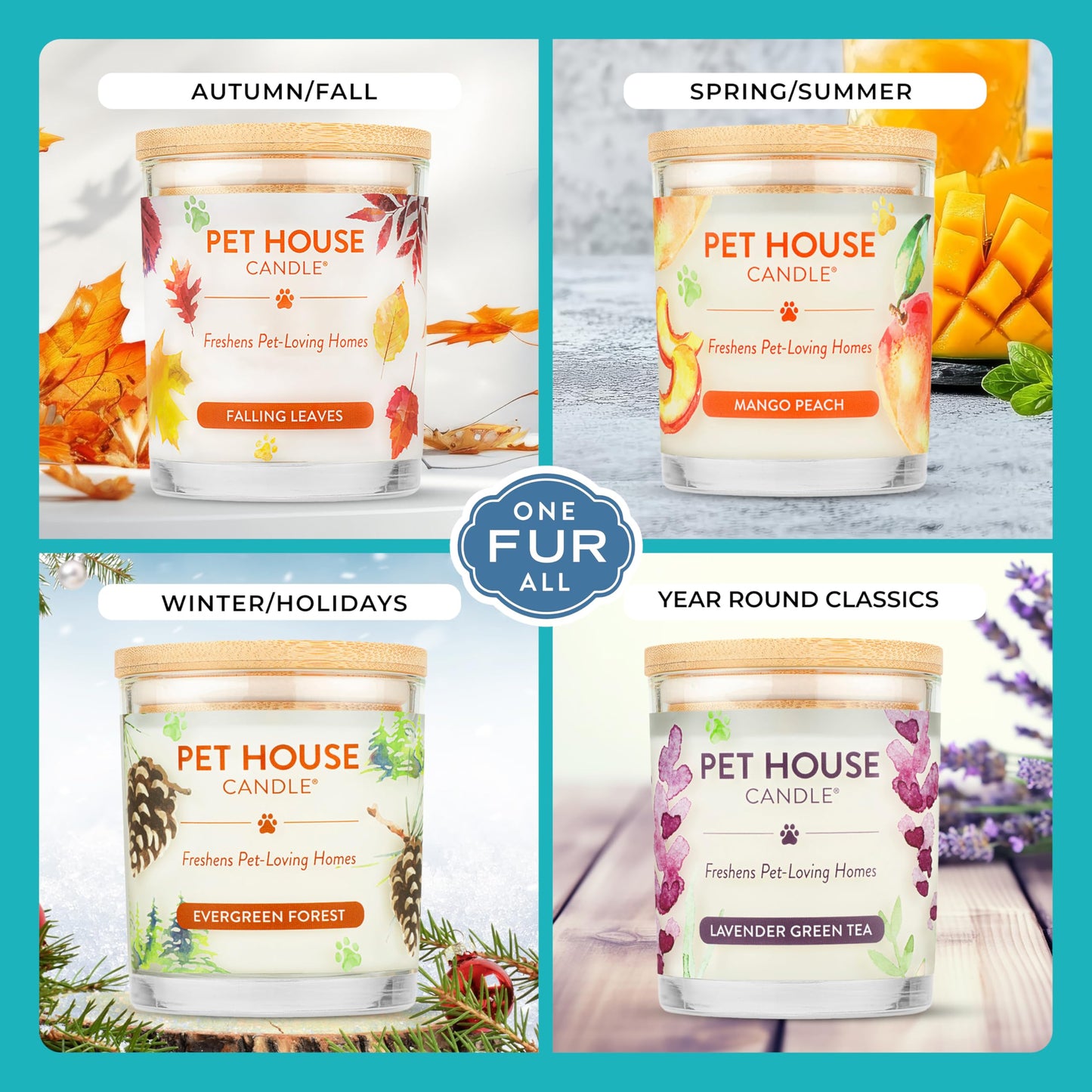 Pet House Scented Candles, 100% Plant-Based, Long Lasting Candle with a 60 Hour Burn Time, Made for Pet Odors - Mediterranean Sea