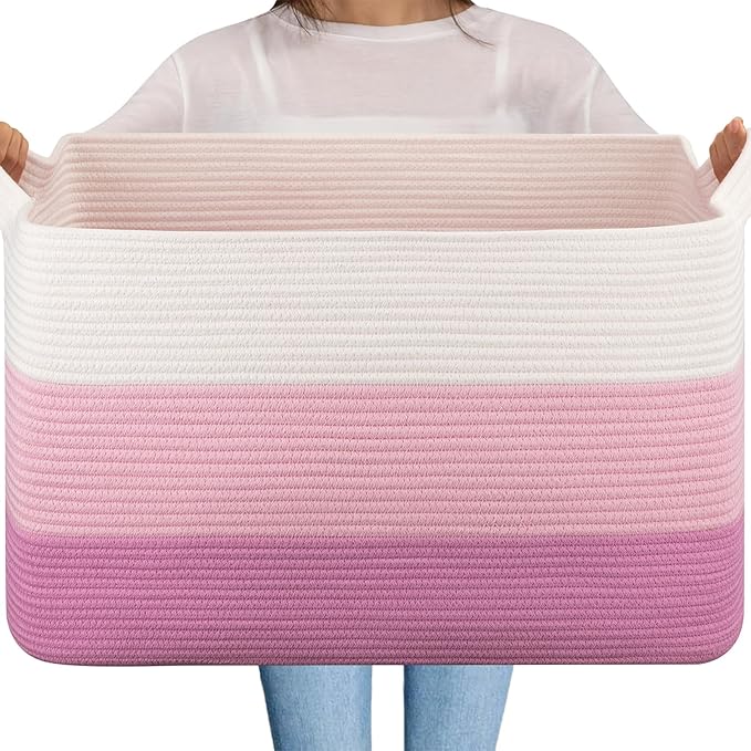 OIAHOMY Extra Large Blanket Basket, 95L Cotton Rope Woven Laundry Basket