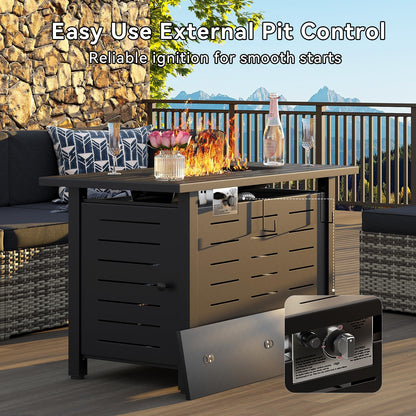 Aoxun 41 Inch Propane Fire Pit–50,000 BTU Gas Fire Pit Table with Removable Lid & Lava Rocks, Rectangle Firepit Table for Outside, Patio, Deck, Backyard, Black