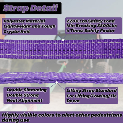 HENBOW Lifting Straps with D Ring Shackle for Hoist,6.5FT× 1In Heavy Duty Flat Lift Sling Web 8800 lbs Capacity，Web Sling Car Tree Saver Winch Recovery