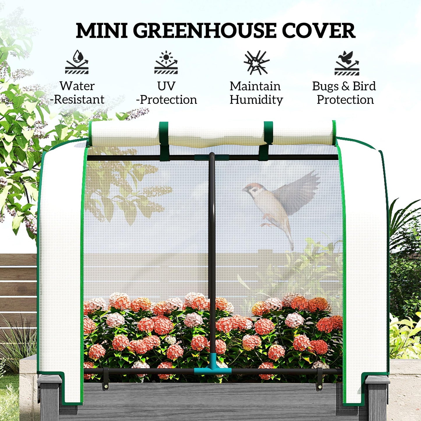 Outsunny Raised Garden Bed with PE Greenhouse Cover Outdoor Elevated Wood Planter Box for Herbs and Vegetables, Use for Patio, Backyard, Balcony, 35 x 22 x 47 inch, Dark Gray