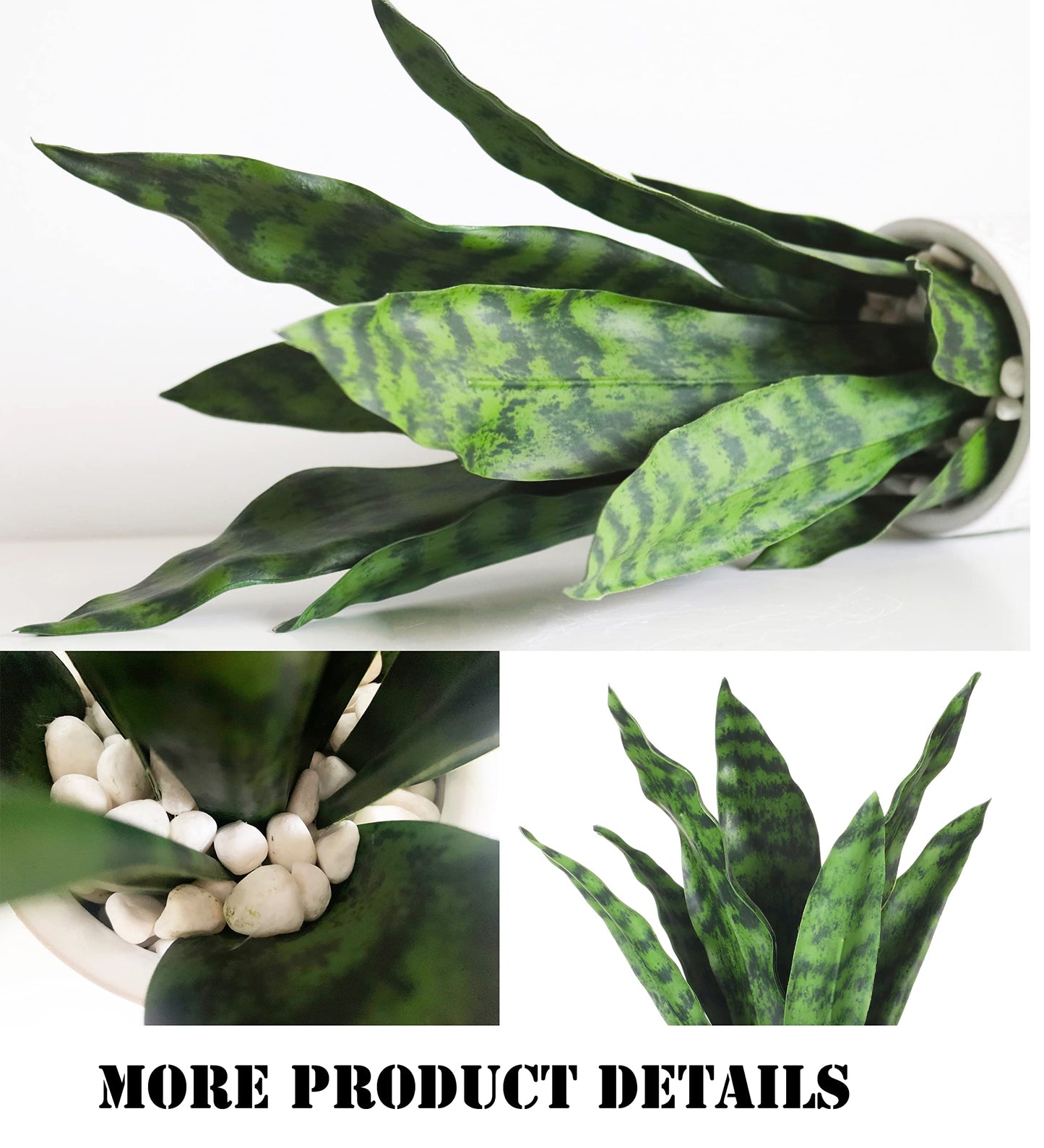 DUZYXI Artificial Snake Plants 16" with White Ceramic Pot Sansevieria Plant Fake Snake Plant Greenery Faux Plant in Pot for Home Office Living Room Housewarming Gifts Indoor Outdoor Decor-Green