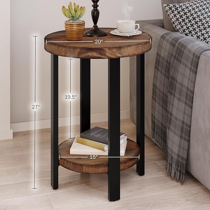 Alaterre Furniture Pomona Living Room 2-Tier Solid Wood Small Round End Table