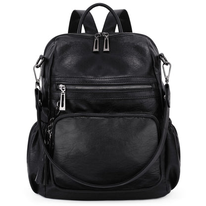 UTO Laptop Backpack Womens Teenage Girls School Bag Ladies Travel Rucksack Multi Compartments Anti Theft Pocket PU Leather Black