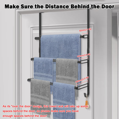 Livabber 3-Tier Over The Door Towel Rack, All Metal Towel Rack with Hooks for Door Hanging, Behind Door Towel Bar Towel Storage Holder for Bathroom Accessories, Black (19.37" L x 5.9" W x 24.4" H)