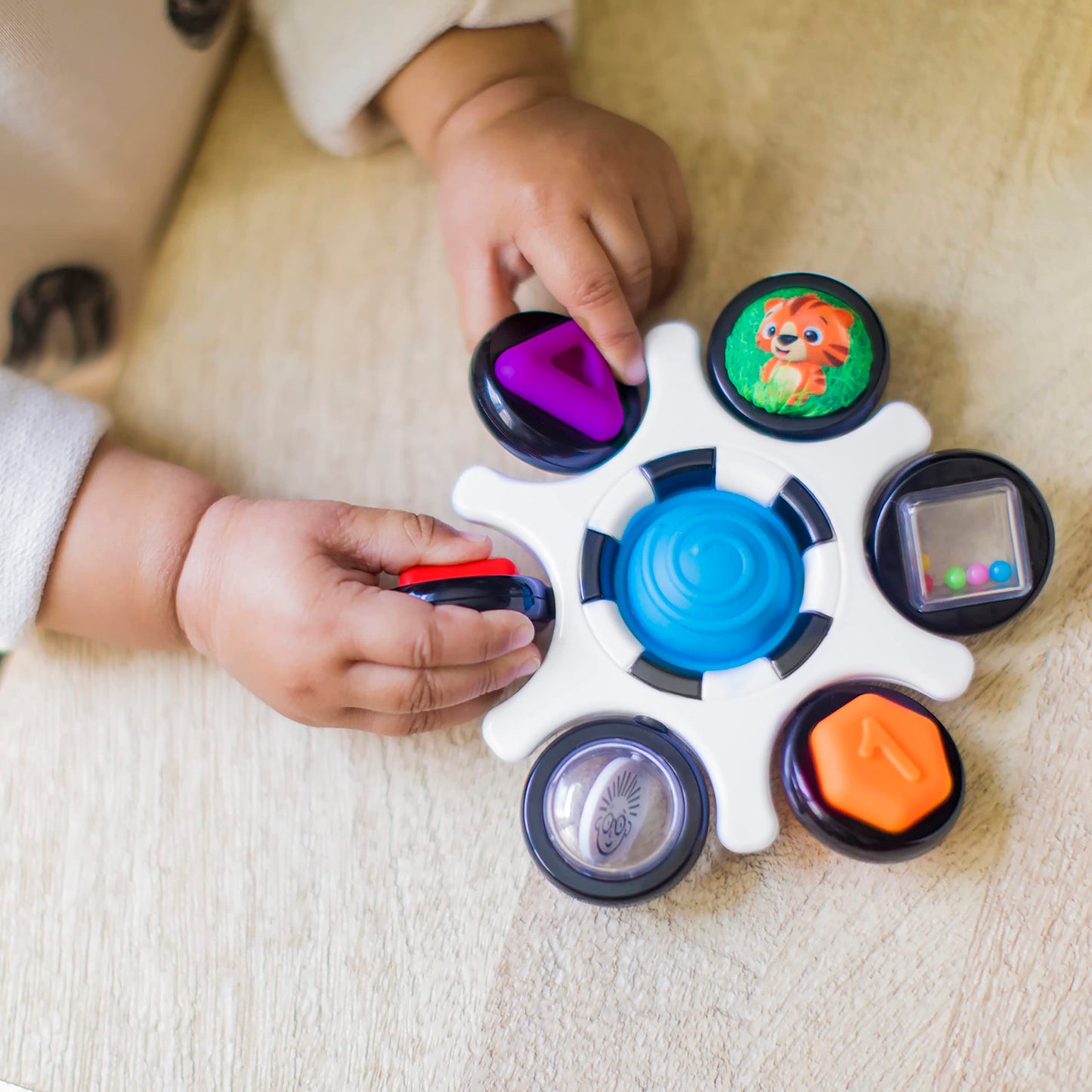 Baby Einstein Curiosity Clutch Fidget Sensory Toy and Pop It Rattle, BPA Free Infant Teether, Age 3 Months+