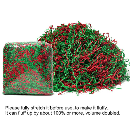 Mefleet 1 LB Crinkle Cut Paper Shred Filler Green & Red Crinkle Shredded Paper for Gift Box - Gift Basket Bag Filler - Grass Cushion Stuffing for Christmas Holiday Packaging Wrapping