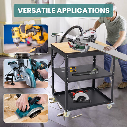 Planer Stand,Height Adjustable Planer Table with Wheels, 500 lbs Load Capacity Three-Tier Storage Tool Stand for Planers, Miter Saws, Table Saws, and Power Tools