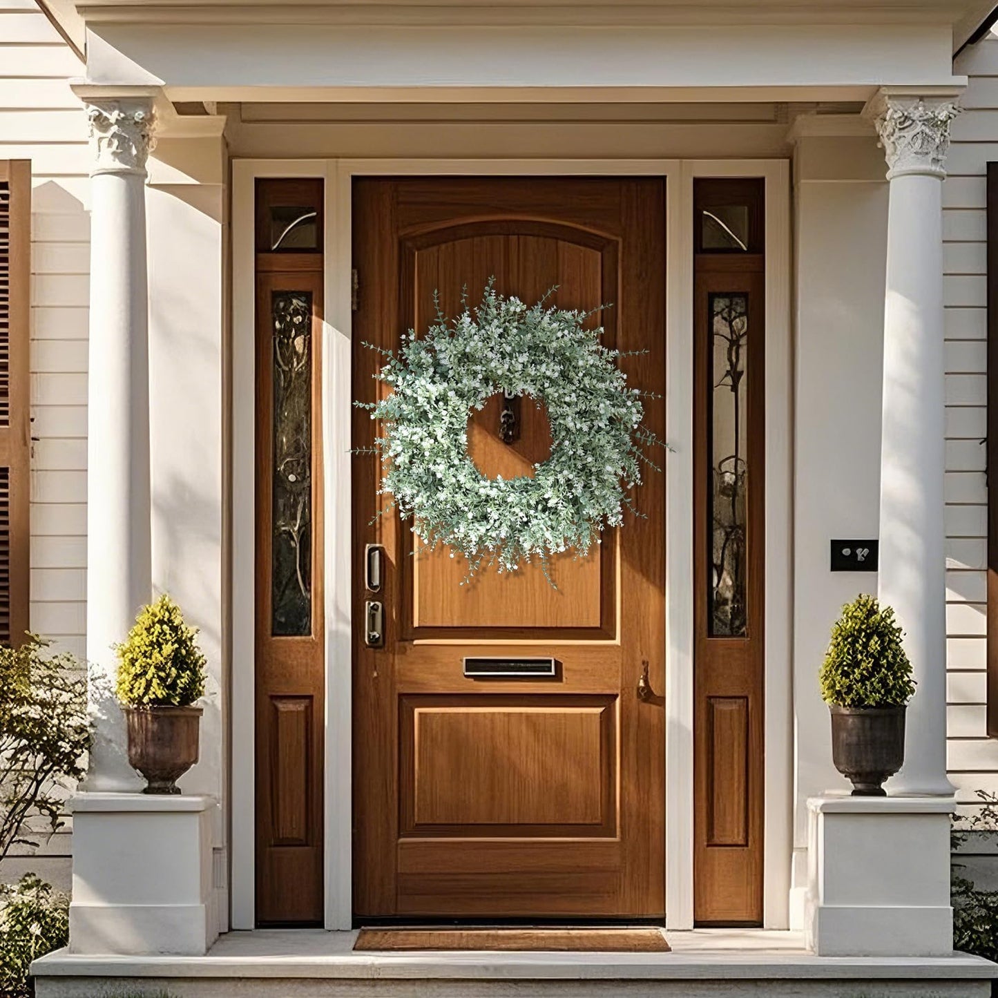 26''Large Artificial Eucalyptus Wreath for Front Door(White-Green)